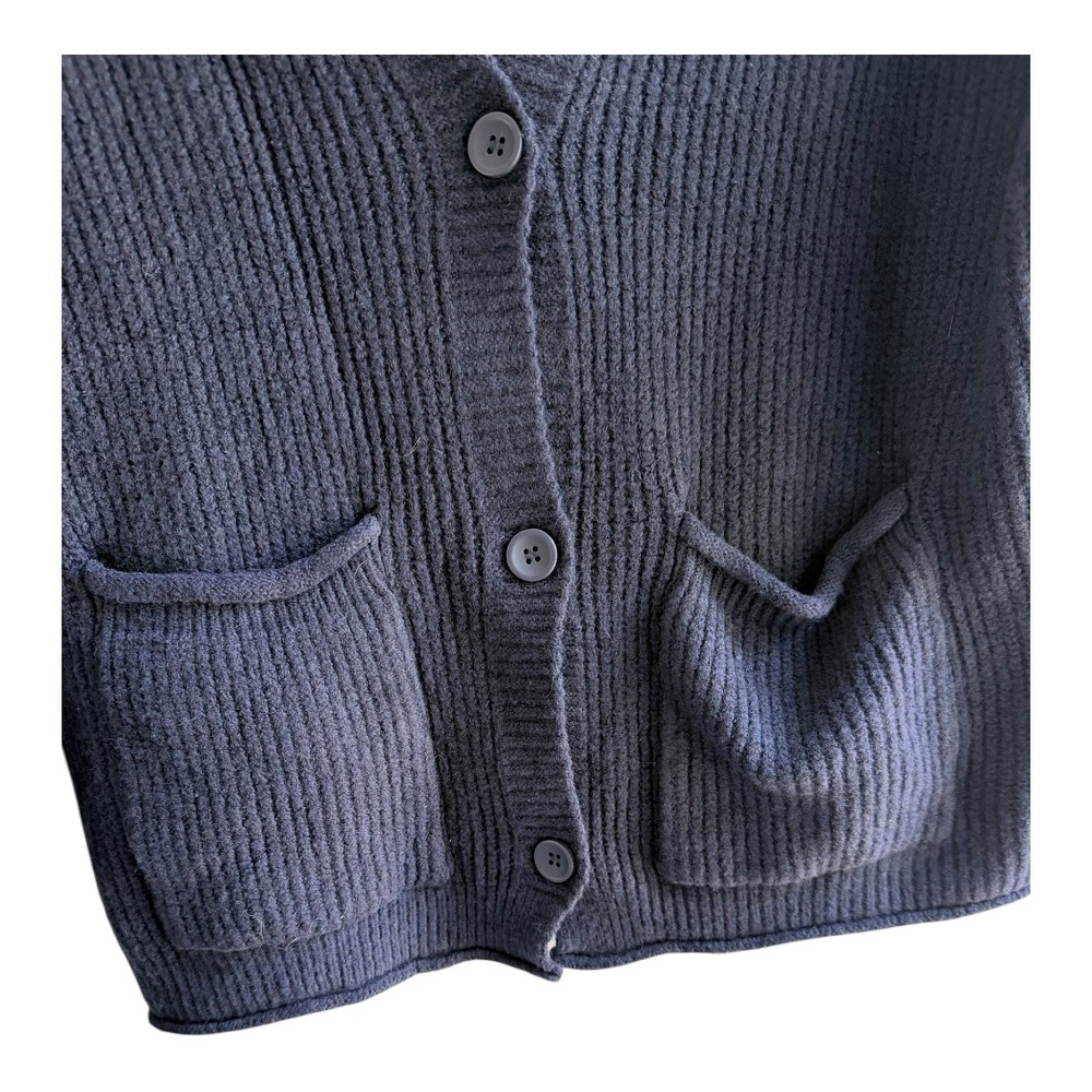 Minimalist Unbranded Cardigan Sweater Relaxed 1XL Navy Blue Ribbed Knit Hooded - Picture 2 of 5